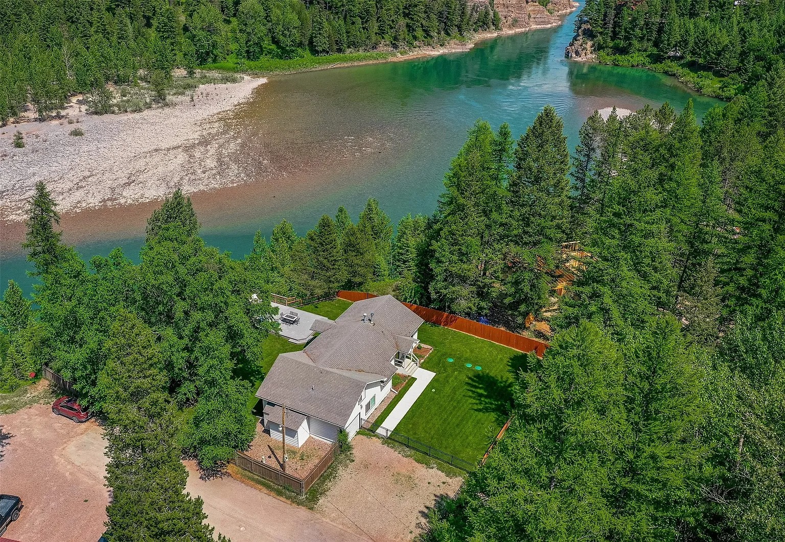 Riverfront Home on the Middle Fork Flathead River in Hungry Horse, Montana